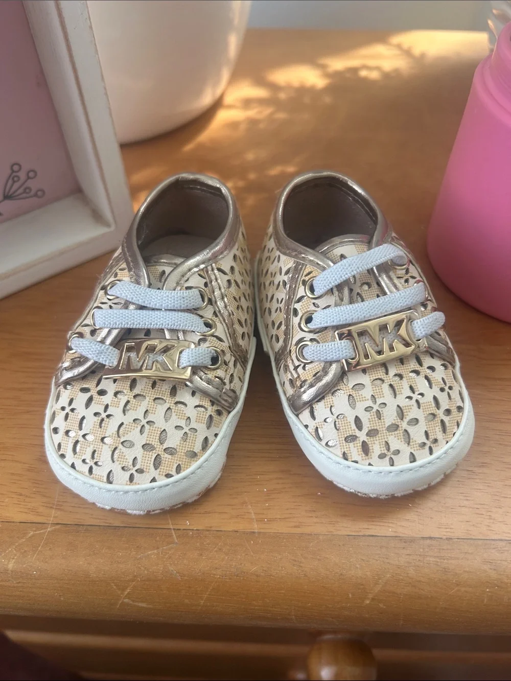 Michael Kors Metallic Gold & White Toddler Lace-Up Sneakers